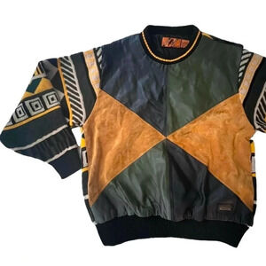 Vintage 90s Monobiak Trutus Biancara Men's Sweater Black, Yellow, Green Sz L